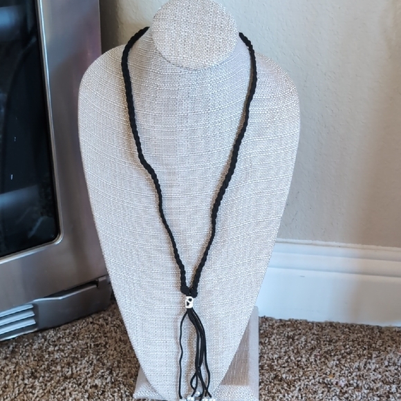 Black Braided Necklace with Tassel - Picture 1 of 3